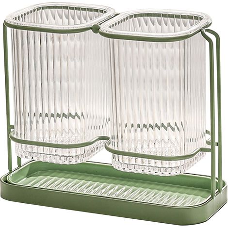 Aufbewahrungsbox für Essstäbchen und Küchenmesser, grüner Kunststoff-Organizer mit Abtropfschale, Obst- und Besteckabtropfer, perforierte Box (1/5)