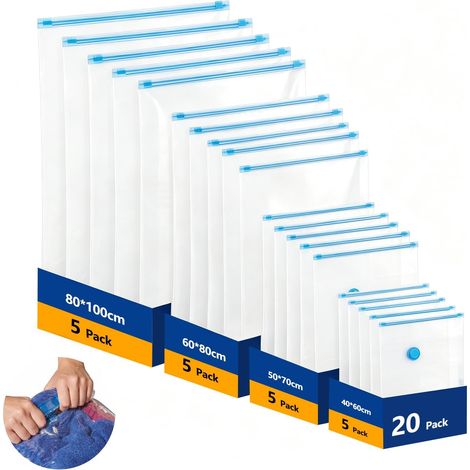 Sacs Sous Vide Vêtements Voyage, 20 pcs, 4 Tailles Gain de Place (1/5)