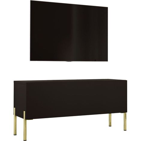 Meuble TV : Noir Mat, pieds dorées, 100 × 52 × 32 cm (1/5)