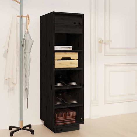 vidaXL Zapatero de madera maciza de pino negro 30x34x105 cm (1/5)