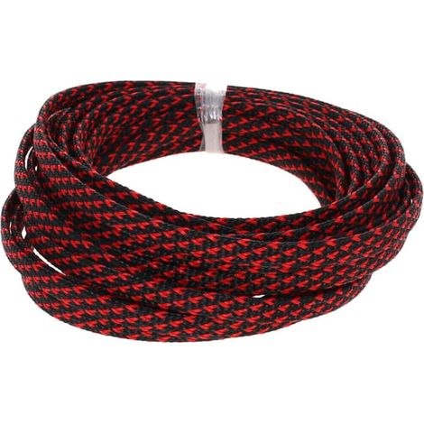 10mm Gaine Câble Tressée Extensible PET Manchon de Câble Fil Rangement Câble PET Cache Câble Souple Électriques Gestion Câble Flexible Protection Tube Tuyau Noir Rouge 10 Mètres (1/5)