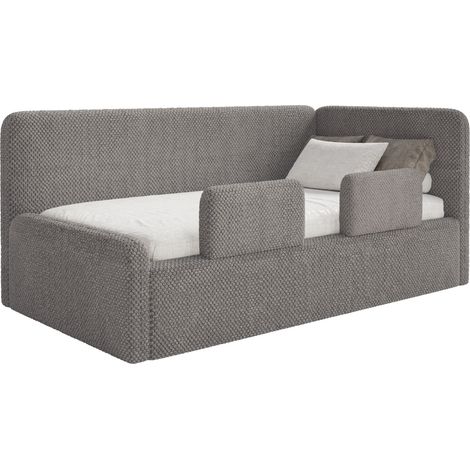 Selsey Fanko – Kinderbett 90x200 cm mit Rausfallschutz, Matratze, Kopfteil rechts, Plüsch, Taupe