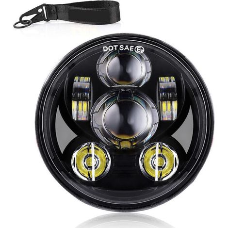 Phare de moto 12V rond LED lampe frontale, 2 modes d'éclairage, adapté pour 5,75 pouces, clignotant rétro - Le noir (1/5)