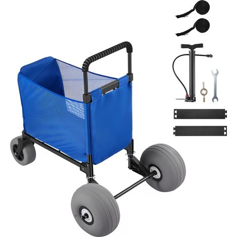 Chariot de plage pliable 75 kg avec roues ballon 30 cm, sac inclus, hauteur réglable, camping, pêche et voyage (1/5)