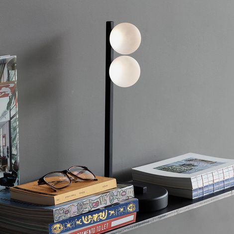[GEBRAUCHT] B-Ware Ideal Lux Tischlampe Tischleuchte Ping Pong Led Schwarz Glas Metall Opalglas