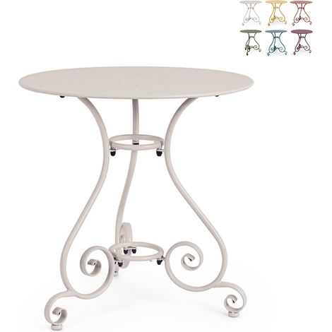 Table de jardin ronde 70 cm à 3 pieds shabby chic Etienne YES - Gris (1/4)