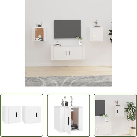 Meuble mural -  Meubles TV muraux 2 pcs Blanc 40x34,5x40 cm (1/5)