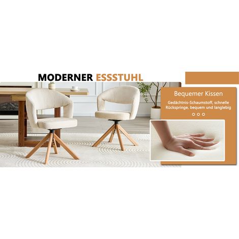 Sedia da ufficio, girevole, in legno massello, 47 x 47,5 x 81,5 cm, bianco e legno (1/5)