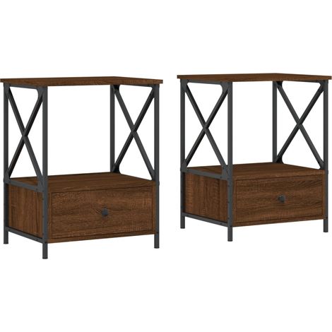 Set di 2 comodini con cassetto 50 x 41 x 65 cm MDF marrone e ferro DEC035211