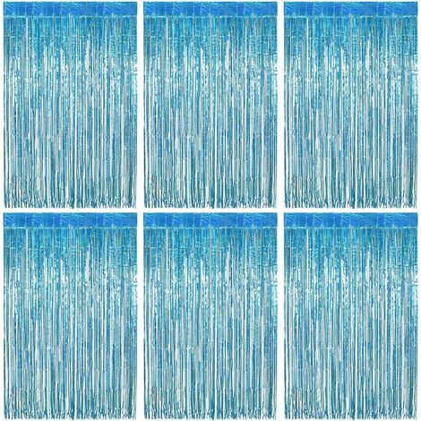 6 Rideau à franges, Aluminium tinsel, Brillant, Bleu glaciaire, 1m x 2m, Décoration anniversaire fête (1/5)