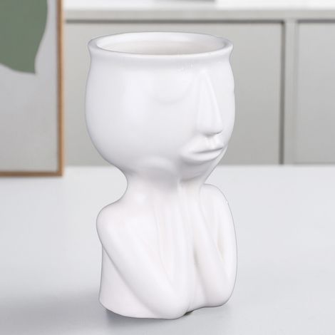 Maceta de cerámica con motivo de rostro nórdico – Jarrón de cerámica para suculentas con motivo de rostro nórdico para oficina, hogar y hotel – 1 maceta de cerámica blanca, 15,3 cm (1/5)