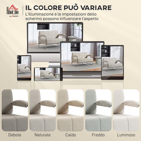 Canapé 2 places beige velours côtelé moderne, pieds acier, assise mousse et panneau contreplaqué, dimensions 120x73x76 cm