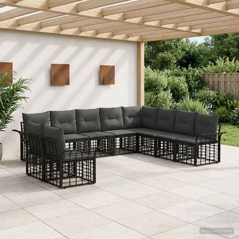 Conjunto de sofás de exterior 10 pcs Negro y Gris oscuro (1/5)