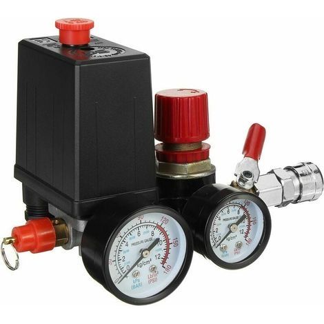 Druckschalter-Steuerventil-Verteilerregler für Luftkompressoren mit Manometern (90–120 PSI) (1/3)