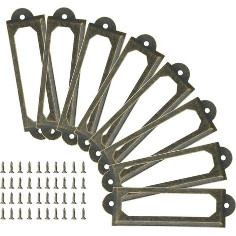 Lot de 24 porte-étiquettes antiques 60 mm x 24 mm, porte-cartes de visite en métal pour tiroirs de bibliothèque et armoires de bureau avec vis (bronze antique) (1/5)