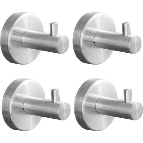 Lot de 4 Crochets Muraux Salle de Bain – Patères Inox Argent, Pour Serviettes et Peignoirs (1/5)