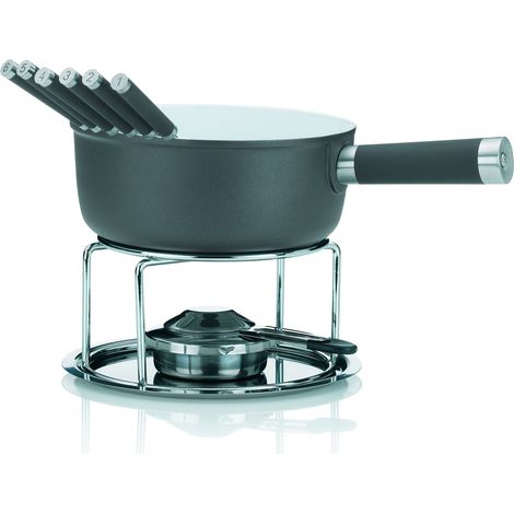 Kela 16564, Set per fonduta, 10 Pezzi, Rivestimento in Ceramica, Ghisa di Alluminio, Adatto a Piani a induzione, 1 l, Lancy, Grigio, Aluminum, 2 Litri (1/5)