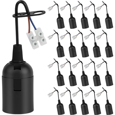20 x E27 Construction Site Socket with Cable, E27 Bulb Socket for Renovation, Temporary Bulb Holder, Replacement Socket for Living Room Kitchen Bedroom Works, Black (1/5)