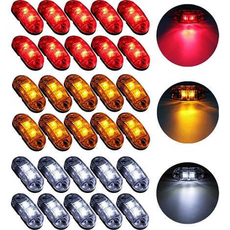 Luces LED de posición para remolque de 30 x 2 pulgadas, 12/24 V, luz de advertencia de 3000 K para camión, caravana o autocaravana (rojo, amarillo y blanco)