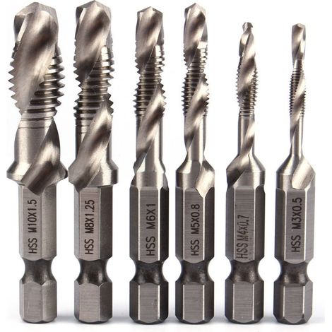 Foret-Taraud Combiné - Acier Rapide HSS - Filetage Métrique M3 à M10 - Queue Hexagonale 6,35 mm - Pour Métaux Doux - Lot de 1 (1/5)