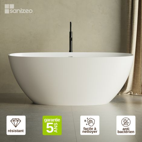 Baignoire îlot en minéral composite Design – Blanc Mat, L167 x l80 x H63 cm – VIND LAVABERG (1/5)