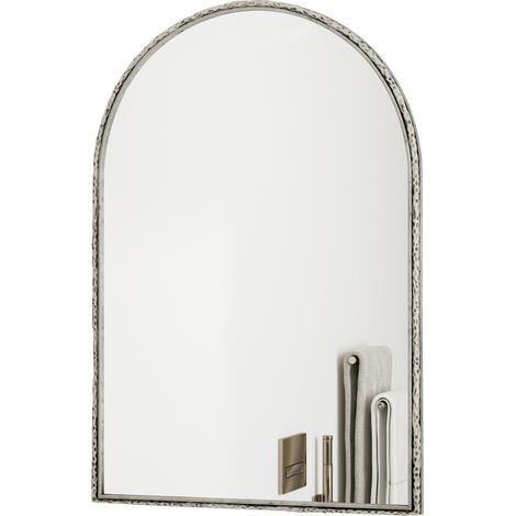 Miroir arqué mural grand format en verre trempé et cadre métal argenté, pour salle de bain, chambre, entrée ou salon, décoratif et facile à poser  CHICFURN (1/5)