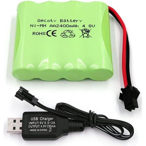 Batterie rechargeable Ni-MH, AA, 4,8 V, 2400 mAh, avec câble de charge (prise SM) (1/5)