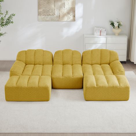 Sofá modular en U de 3 plazas con 2 otomanas, espuma 32D y asiento profundo, amarillo (1/5)