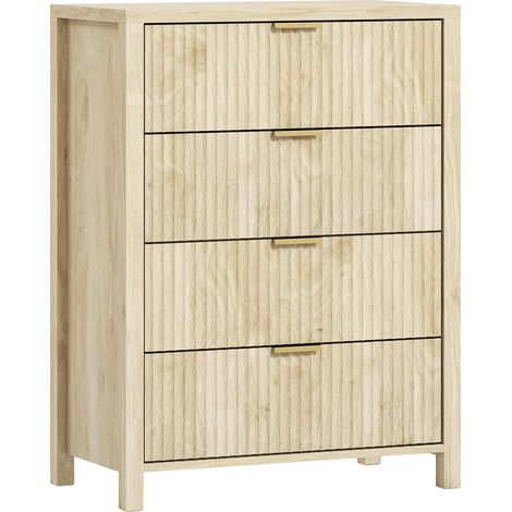 Cassettiera con 4 Cassetti Design Canettato 70x38x93 cm Maniglie Dorate in MDF Color Legno (1/5)