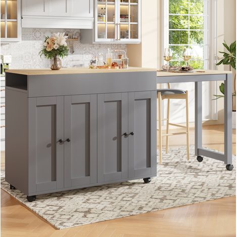 Tavolo bar allungabile con contenitore, 117-180 x 50 x 94,6 cm, MDF, grigio, OKWISH (1/5)