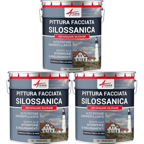 Pittura silossanica per esterni e facciate, ad alto potere idrorepellente - ARCAFAÇADE SILOXANE - 3 x 10 L Grigio Seta - RAL 7044 - ARCANE INDUSTRIES (1/5)