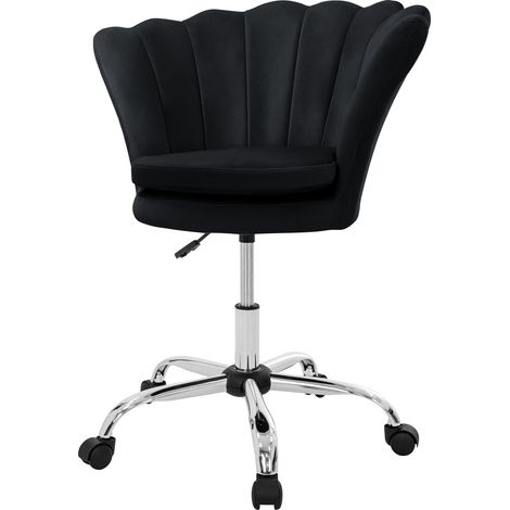 ML-Design Bürostuhl Schwarz aus Samt, Schminktisch Stuhl mit Muschel-Rückenlehne, Drehstuhl mit Rollen, Schreibtischstuhl höhenverstellbar, Polstersessel für Schlafzimmer, Homeoffice Stuhl ergonomisch (1/5)