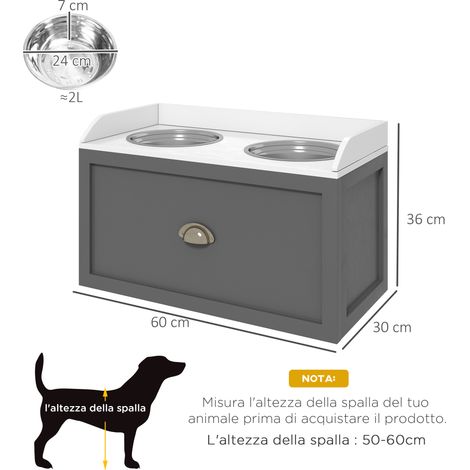 Gamelle pour chien réglable en hauteur, avec coffret en acier inoxydable et bois, 60 x 30 x 36 cm, grise (1/5)