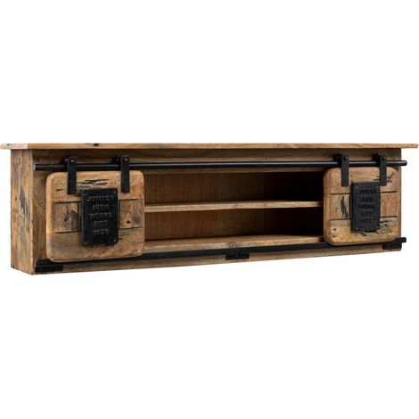 Étagère murale 130x25 Manguier laqué Bois naturel RAILWAY 157 (1/4)