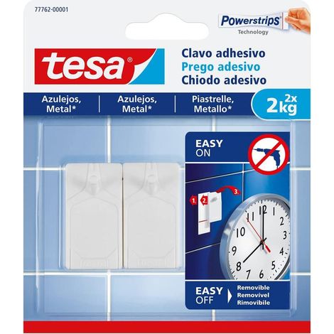 Colgador hog 2kg adh reut clavo pl bl azulejos 2 pz tesatape (1/5)