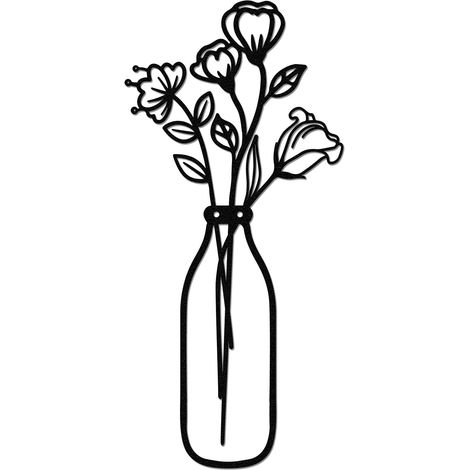 Flower In Vase Wall Art - Steel Metal Wall Decor - Indoor Outdoor Use - 40.6 X 18 Cm - For Living Room Bedroom Kitchen Bathroom - 1 Piece (1/5)