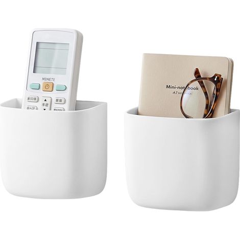 2 Pièces Support Mural de Télécommande pour Contrôleur Autocollantes ABS Boîtes de Rangement, Flexible Supports de Télécommande, Boîte Organisatrice pour Brosse, stylos - Blanc (1/5)