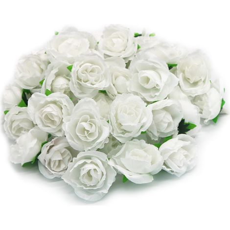 têtes de roses artificielles en soie blanche décoratives et