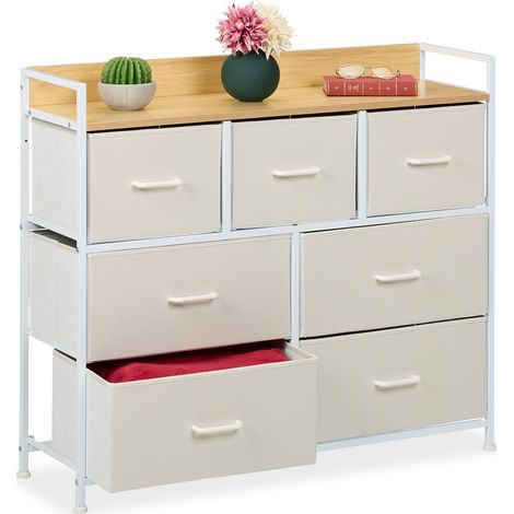 Relaxdays Chest of Drawers, HWD: 85 x 100 x 30.5 cm, 7 Fabric Drawers, Modern Storage for Hallway, Bedroom, White (1/5)