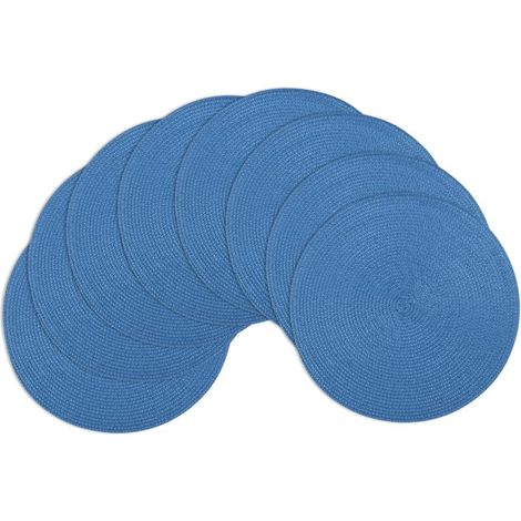 Set mit 8 runden, blauen, gewebten Platzsets, 38 cm (15 Zoll), isolierendem und waschbarem Vinyl.