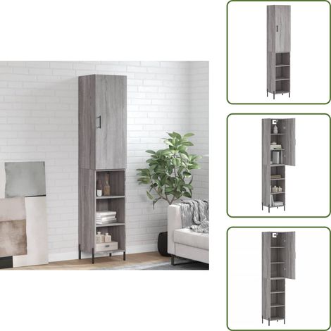 Highboard Grau Sonoma 34,5x34x180 cm Holzwerkstoff - Sideboard - Hochschrank - Wohnraumgestaltung - Aufbewahrungslösung - Grau Sonoma (1/5)