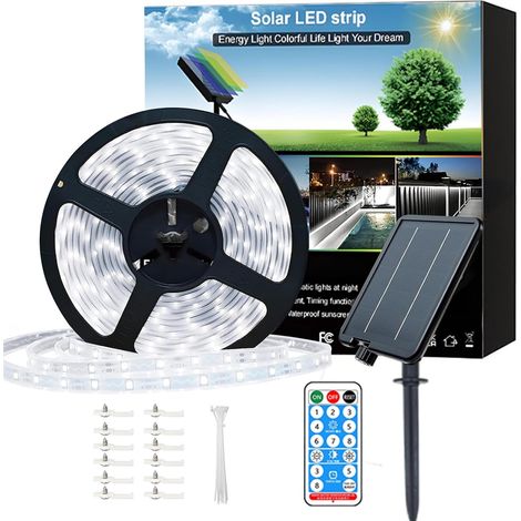 Solar Led Strip Lights Outdoor Waterproof with Self-Adhesive, 8 Mode with Remote Timer, for Deck, Patio, Pathways, Camping Decor, 15M Cool White (1/5)