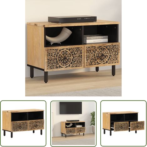 The Living Store Meuble TV 70x33x46 cm Bois massif de manguier - Meuble Tv - Meuble Televison - Meuble Retro - Meuble Salle Séjour - Mobilier Vintage (1/5)