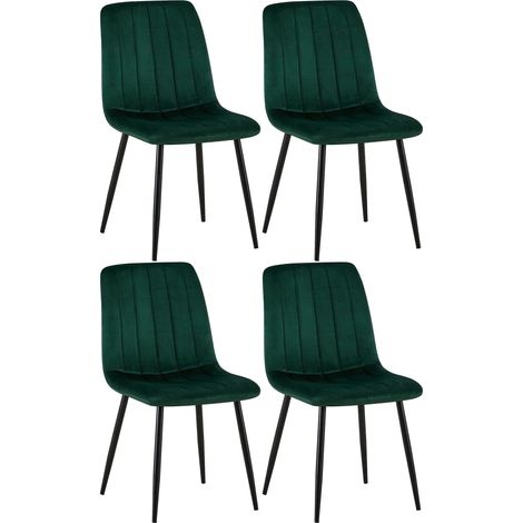 Set 4 sedie sala da pranzo con cuciture decorative verticali in tessuto di velluto verde e gambe in metallo nero 100001864