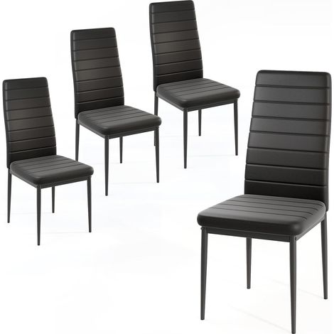 COSTWAY Lot de 4 Chaise de Salle à Manger en Cuir Synthétique, Chaise Moderne, Pieds en Métal, Dossier Haut, Chaises Rembourrées pour Salon, Restaurant, Noir (1/5)