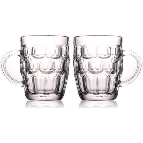 HONORNIC - Lot de 2 chopes à bière de 50 cl (1 pinte) à anses en verre épais, style pub britannique, avec anse.