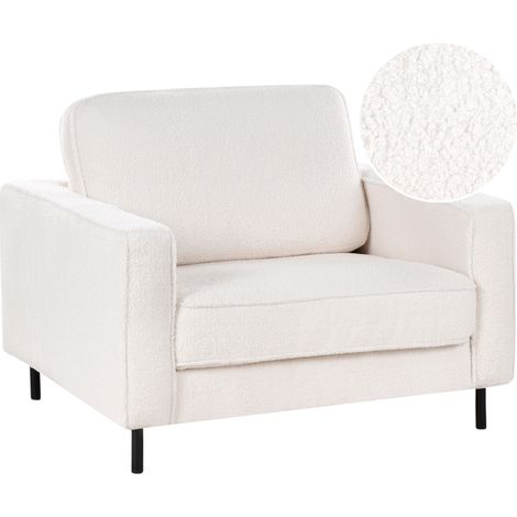 Sillón moderno minimalista de bouclé cojines patas de metal blanco Savalen