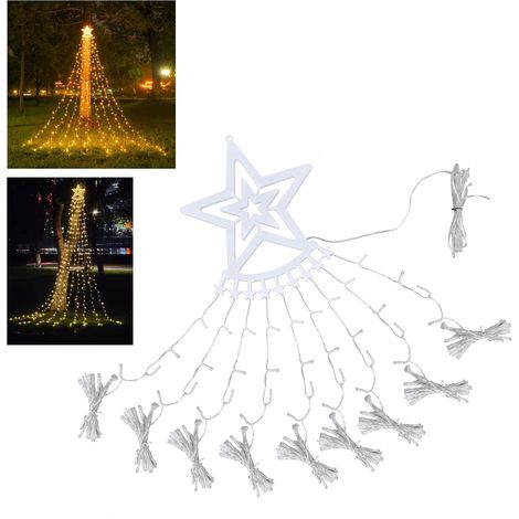 Fünfzackige, sternförmige LED-Lichterkette, Lichterkette mit fließendem Muster, bunte Lichter, Weihnachtsdekoration, Solar-Lichterkette für den Außenbereich, Baumbeleuchtung, gelb (1/5)