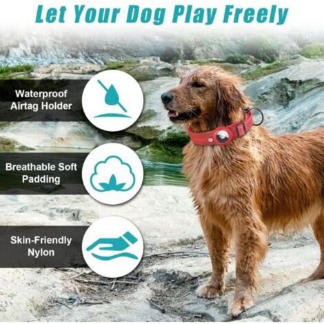 Collier pour chien en nylon – Réfléchissant et réglable – Confort optimal avec poche AirTag – Couleur rouge, taille L