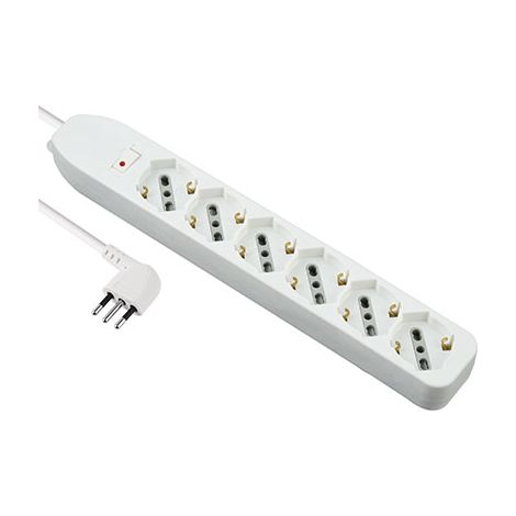 MULTIPRESA BIPASSO SCHUKO + TERMICO ELECTRALINE - BIANCO POSTI 6 2P+T 10A n°XMMQ 3X075 MT 15- 2 pezzi